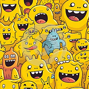 pattern of cute, doodle-style cartoon monsters