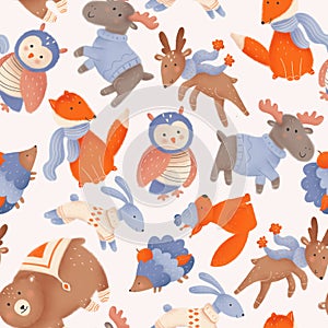 A pattern with cute forest animals.