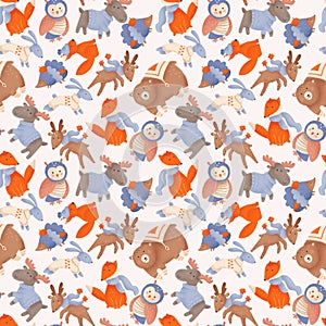 A pattern with cute forest animals.