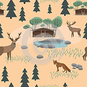 Pattern with cute forest animals.