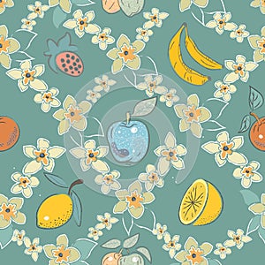 Pattern with Cute Fruits.  Scandinavian Style