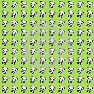pattern with cute panda on a green background.