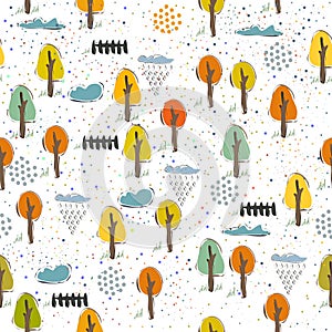 Pattern with Cute Trees. Scandinavian Style