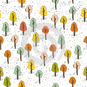 Pattern with Cute Trees. Scandinavian Style