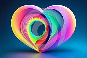 Background of Heart concentric shape in Fluor rainbow colors. Generative Ai photo