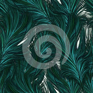 Pattern with dark blue-green feathers