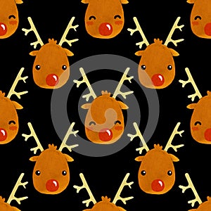 Pattern deer Rudolf new year illustration set