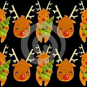 Pattern deer Rudolf new year with tree