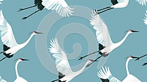 Pattern design with cranes and herons flocking. Endless background, repeating print, flight. Printable repeatable flat
