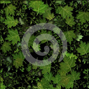 Pattern design with green leaf and black background