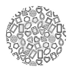 Pattern diamonds, precious stones of different forms of cut.
