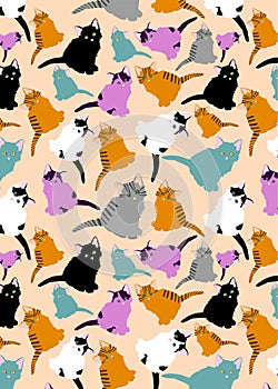 A pattern with different cute multi-colored kittens. kittens of bright colors