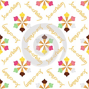 Pattern with different ice-cream on the white background.