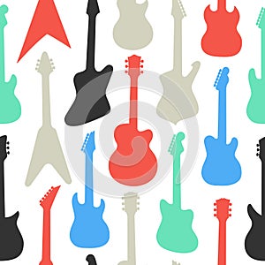 Pattern with different shapes and colors guitars