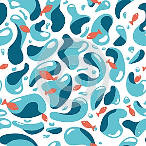 Pattern with drops and gold fish