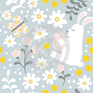 pattern easter bunny spring flowers butterfly vector