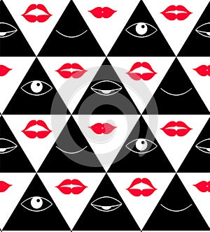 Pattern with eyes. Open and closed eyes in triangle, vector.