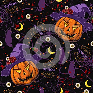 Pattern with fantasy pumpkin, halloween stuff