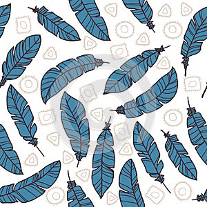 Pattern with feathers and abstract objects