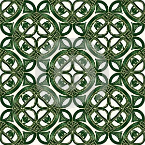 Pattern featuring interlocking Celtic knots with a symmetrical