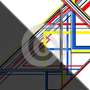 Pattern featuring intersecting lines in red, blue, yellow, and