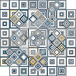 Pattern featuring repeated squares and diamonds in blue, gray, and