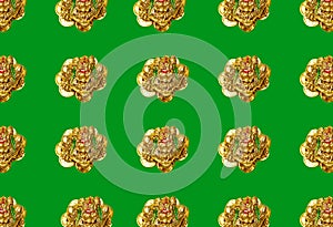 Pattern with a figure of a money toad or money frog on a green background. Symbol of wealth, Feng Shui