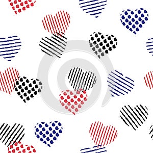 Pattern fill in the heart shape with stripe ,polka dots in hand painting brush for valentines,design for fashion,fabric,web,