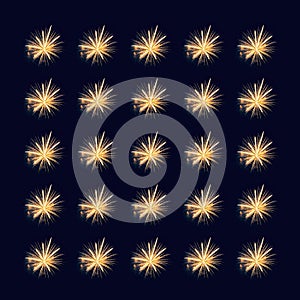 A pattern of fireworks on a black background.