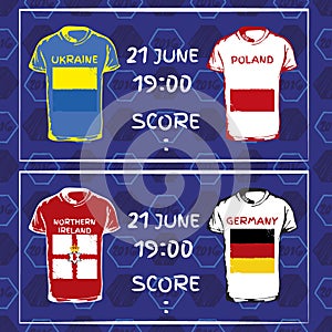 Pattern, flags, date and time for football championship. n