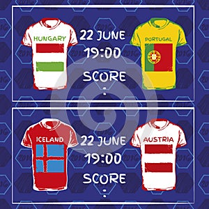 Pattern, flags, date and time for football championship. n