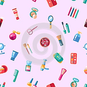 Pattern of flat design cosmetics, make up icons