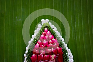 pattern of floating basket by banana leaf for Loy Kratong Festival, river goddess worship ceremony, the famous festival