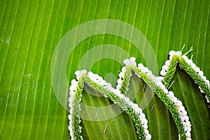 pattern of floating basket by banana leaf for Loy Kratong Festival, river goddess worship ceremony, the famous festival