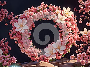 A pattern with a focus on delicate cherry blossoms wreath of pink flowers generated using AI