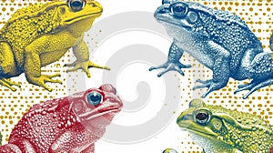 A pattern of four frogs with different colors and patterns, AI