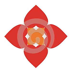 Pattern of four red hearts with an orange cross in the center on a white background