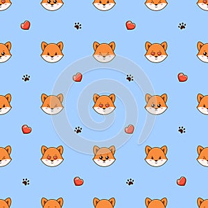 Pattern with foxes, hearts and footprints