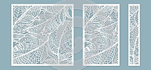 Pattern frame with feathers. Rectangle, square as a pattern of feathers. Template for laser, plotter cutting