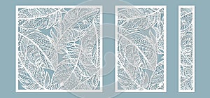 Pattern frame with feathers. Rectangle, square as a pattern of feathers. Template for laser, plotter cutting