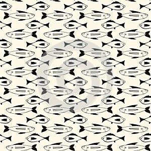 Pattern of Freaky quirky fishes in modern doodle style.