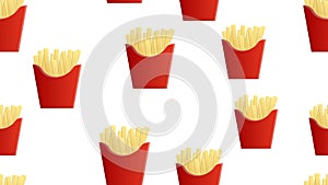 Pattern, French fries in a red cup made of cardboard, vector illustration. on white background. mouthwatering fried potatoes, fast