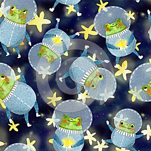 Pattern with frog astronaut