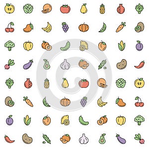 Pattern of fruit and vegetable flat icons