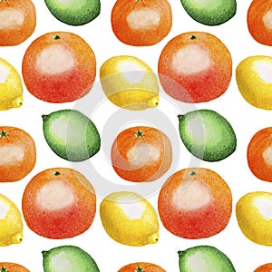 Pattern Fruits Citrus Orange Lemon Lime Watercolor illustration Tropics food Digital paper Textile set Summer botanical spring de
