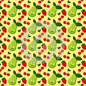 Pattern of fruits and vegetables on a bright background photo