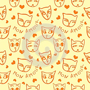 Pattern with funny cats in yellow and orange colors.