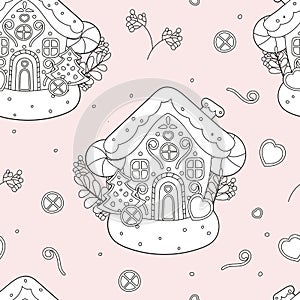 pattern with Gingerbread houses
