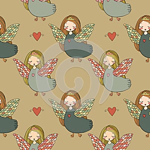 Pattern with girl Sirin.