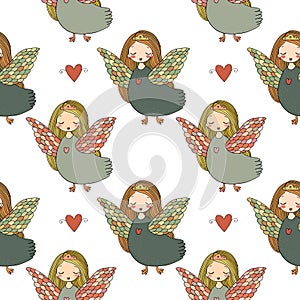 Pattern with girl Sirin.